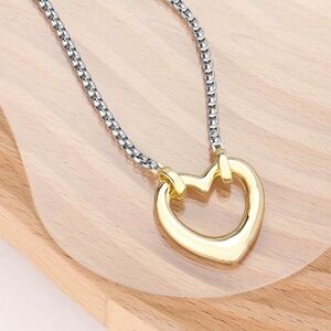 14K Gold Dipped Open Heart Charm Pendant Necklace Two Tone Statement Jewelry